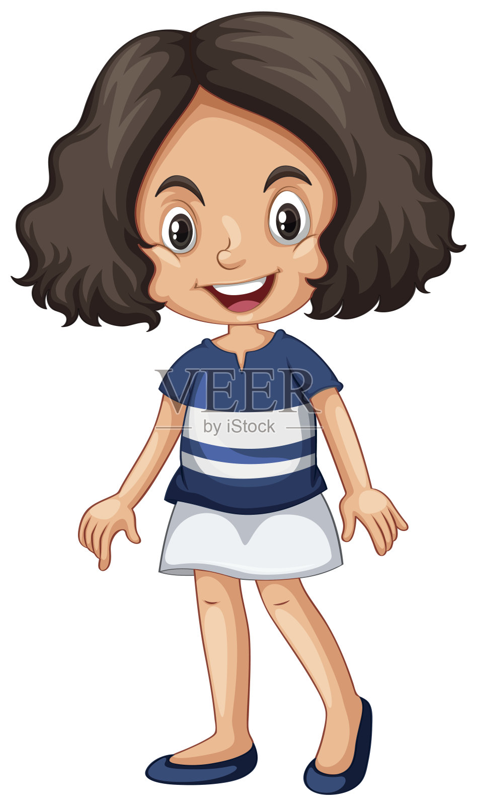 穿着白色裙子的可爱女孩插画图片素材