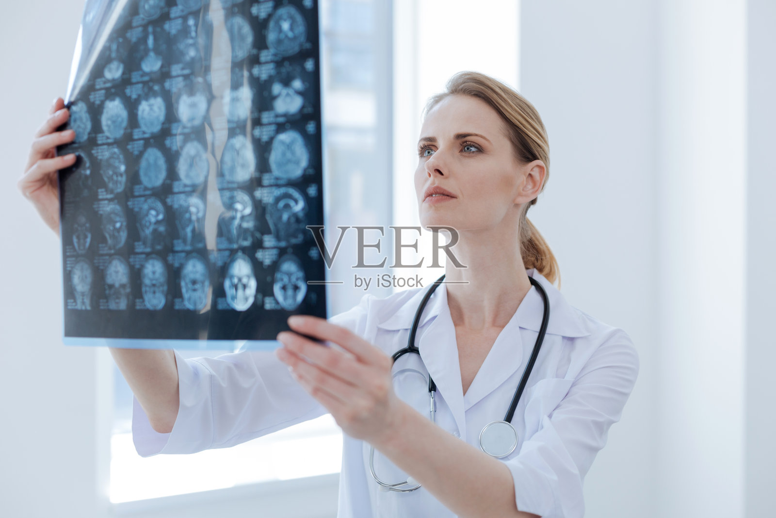 在诊所细心检查x光的放射科医生照片摄影图片