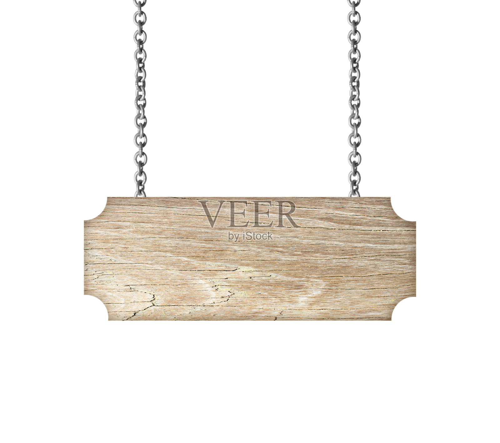 木牌上挂着一条链子,孤立在白色上照片摄影图片