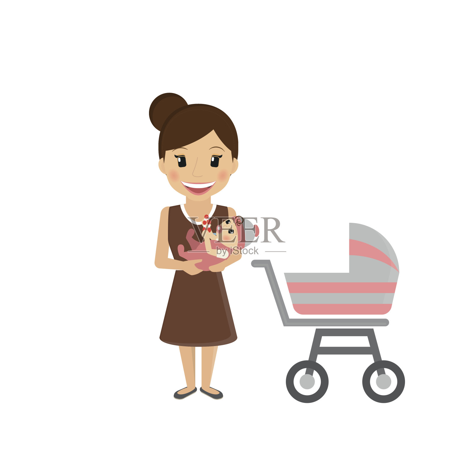 妈妈带着小宝宝插画图片素材