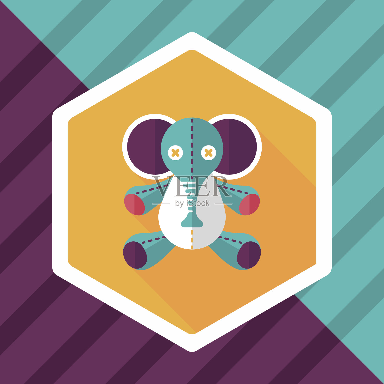 大象娃娃的图标与长影子,eps10插画图片素材