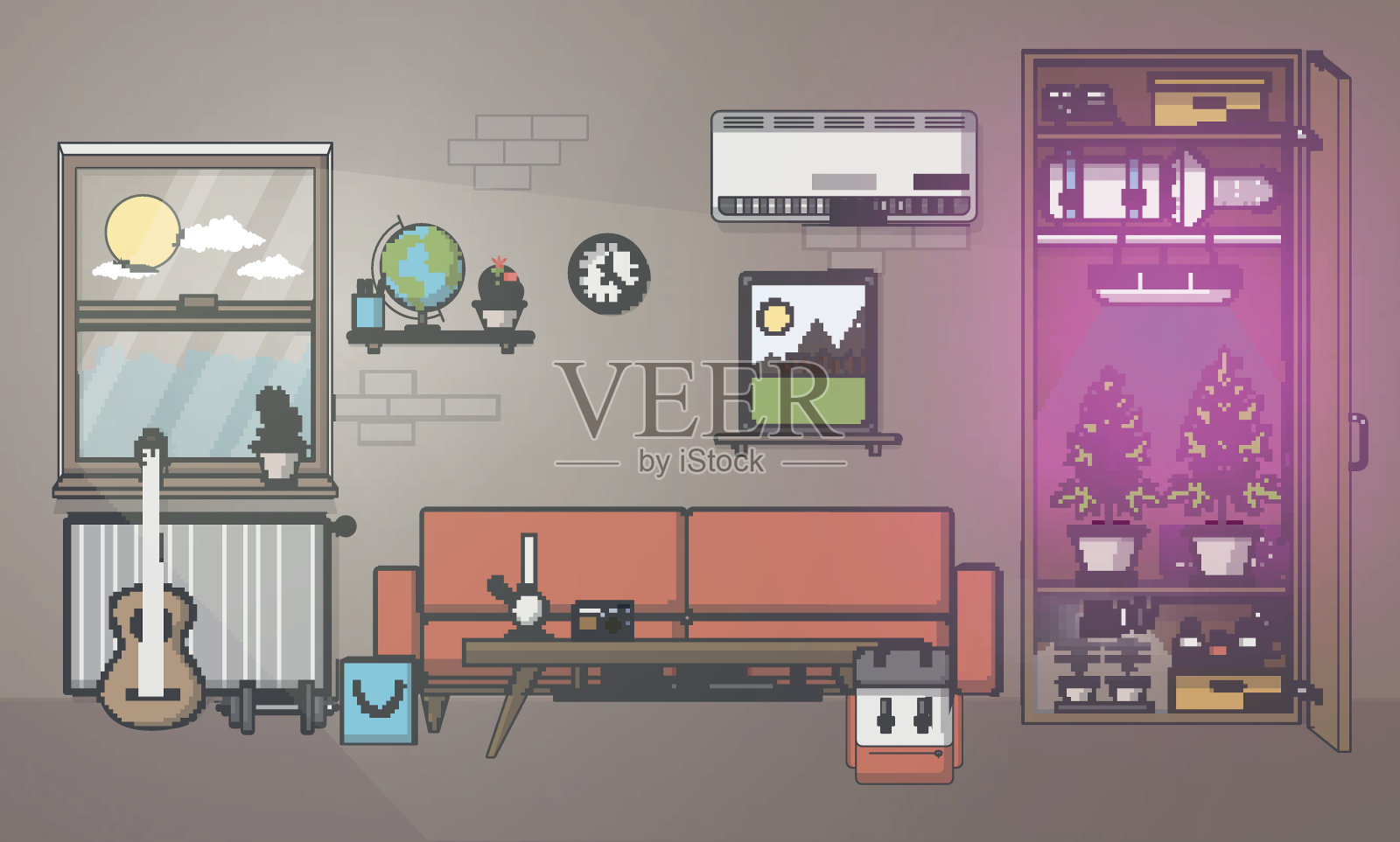 室内橱柜种植药用大麻。矢量图插画图片素材