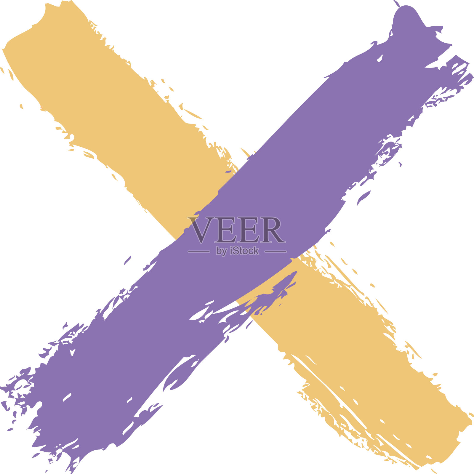 紫色和黄色十字形笔触删除符号设计元素图片