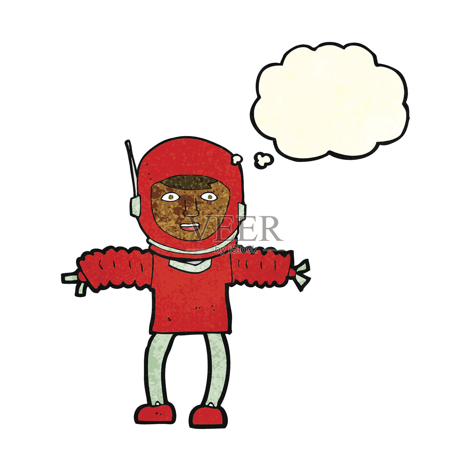卡通宇航员与思想泡泡插画图片素材