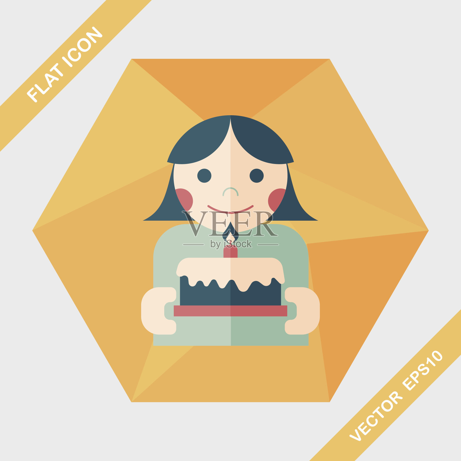 生日快乐,长影子的扁平图标,eps10插画图片素材