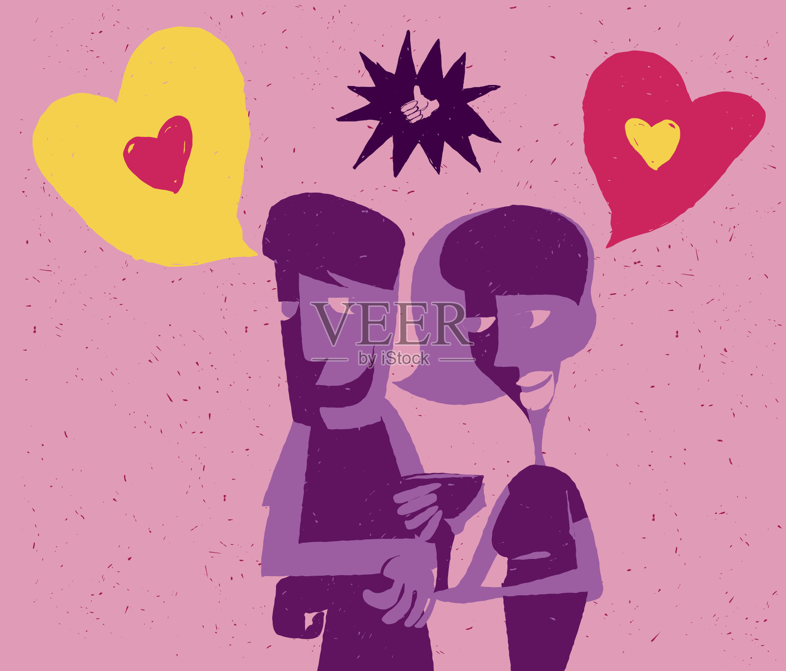 男人和女人的浪漫与讲话泡泡插画图片素材