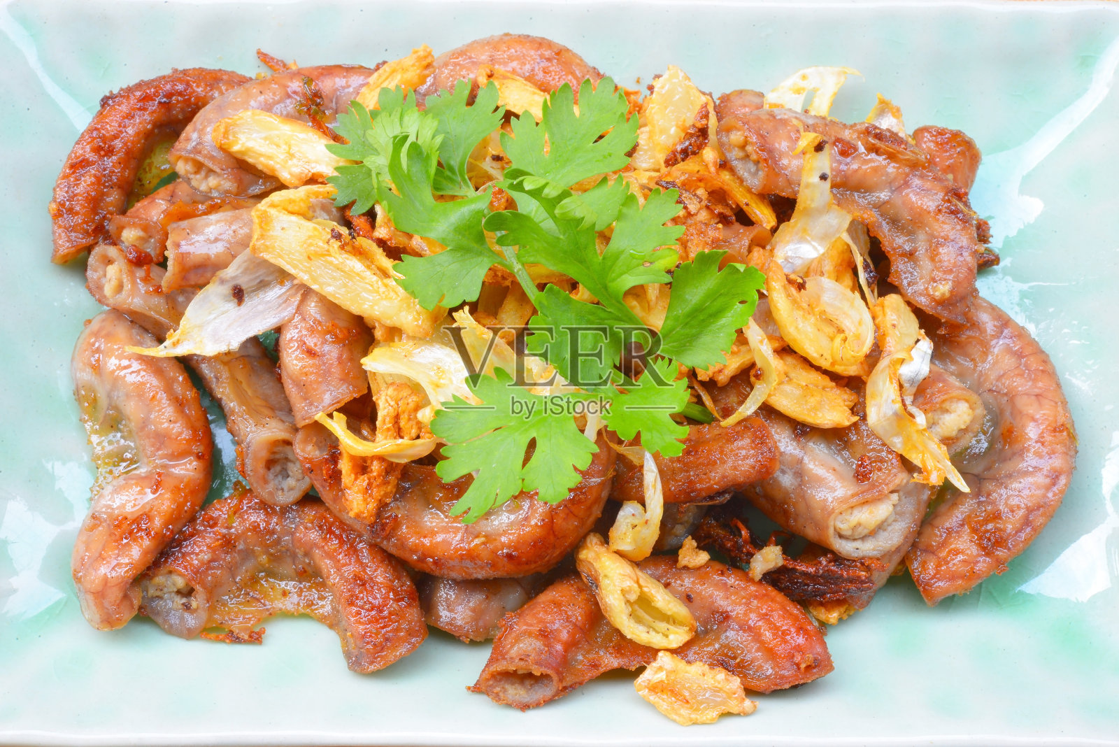 猪肠炒蒜椒照片摄影图片