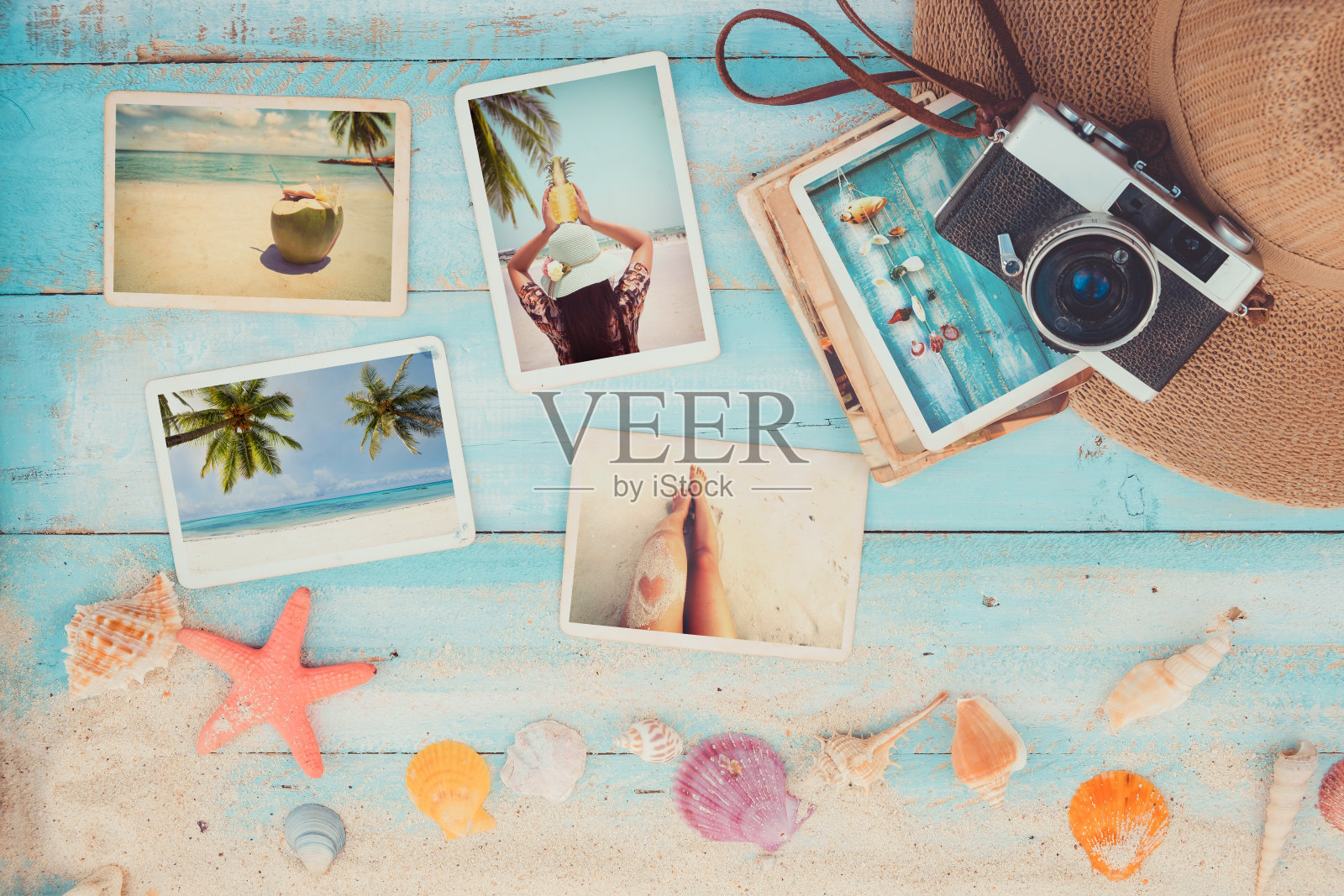 复古夏日沙滩背景照片摄影图片