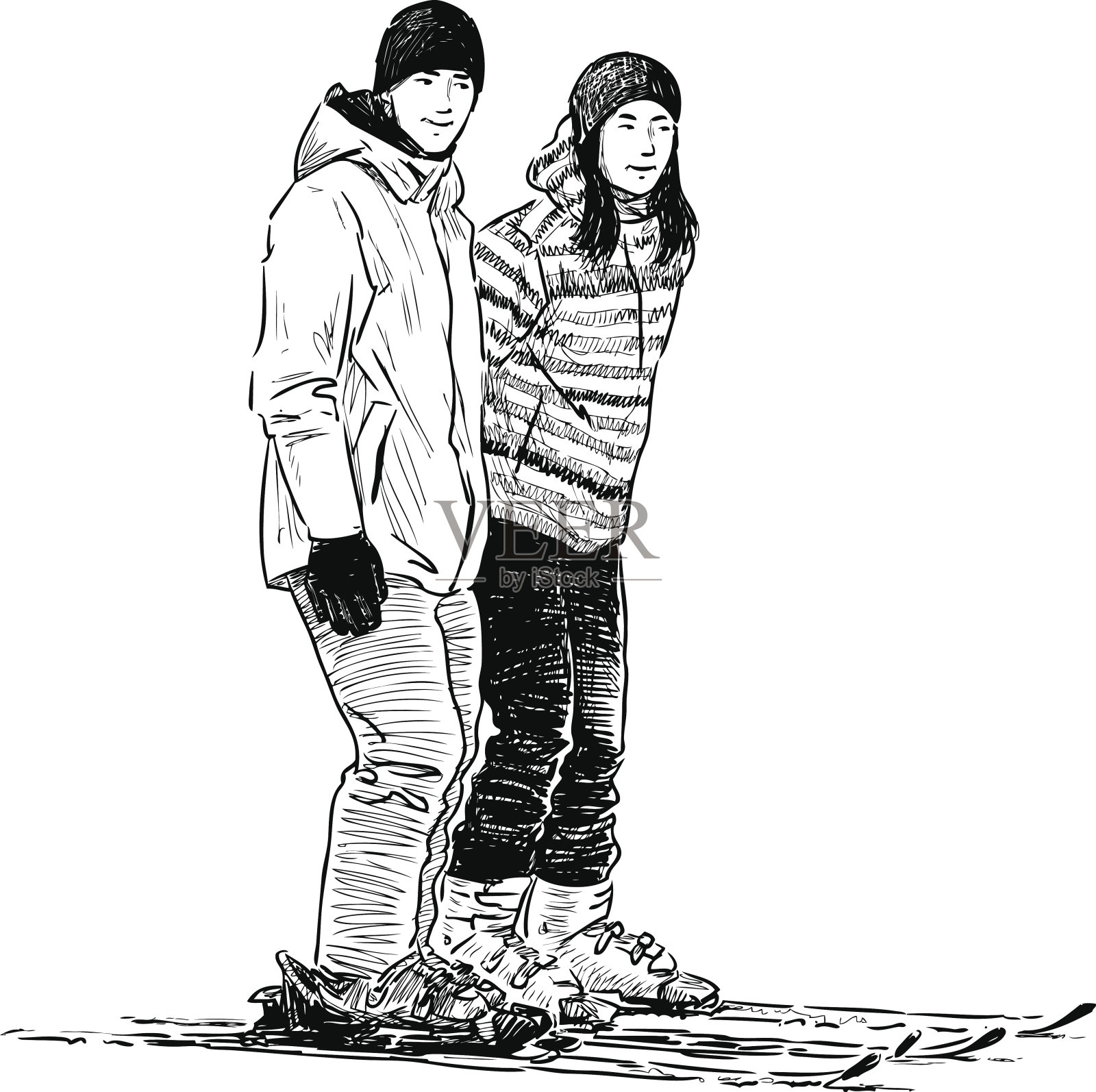 年轻人滑雪插画图片素材