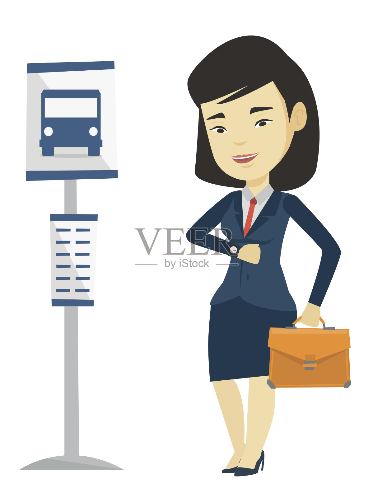 在公交车站等车的女人矢量图插画图片素材