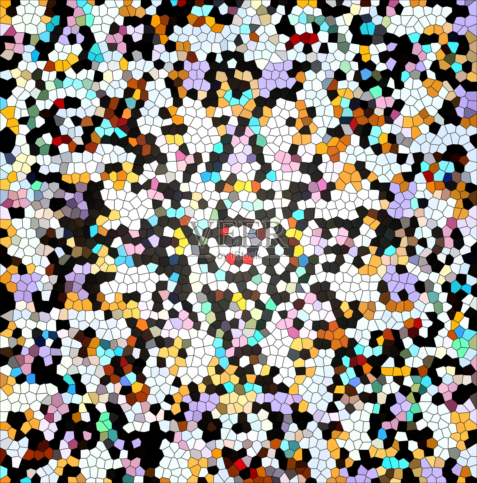 墙上用鹅卵石和陶瓷制作的彩色陶瓷图案背景。照片摄影图片