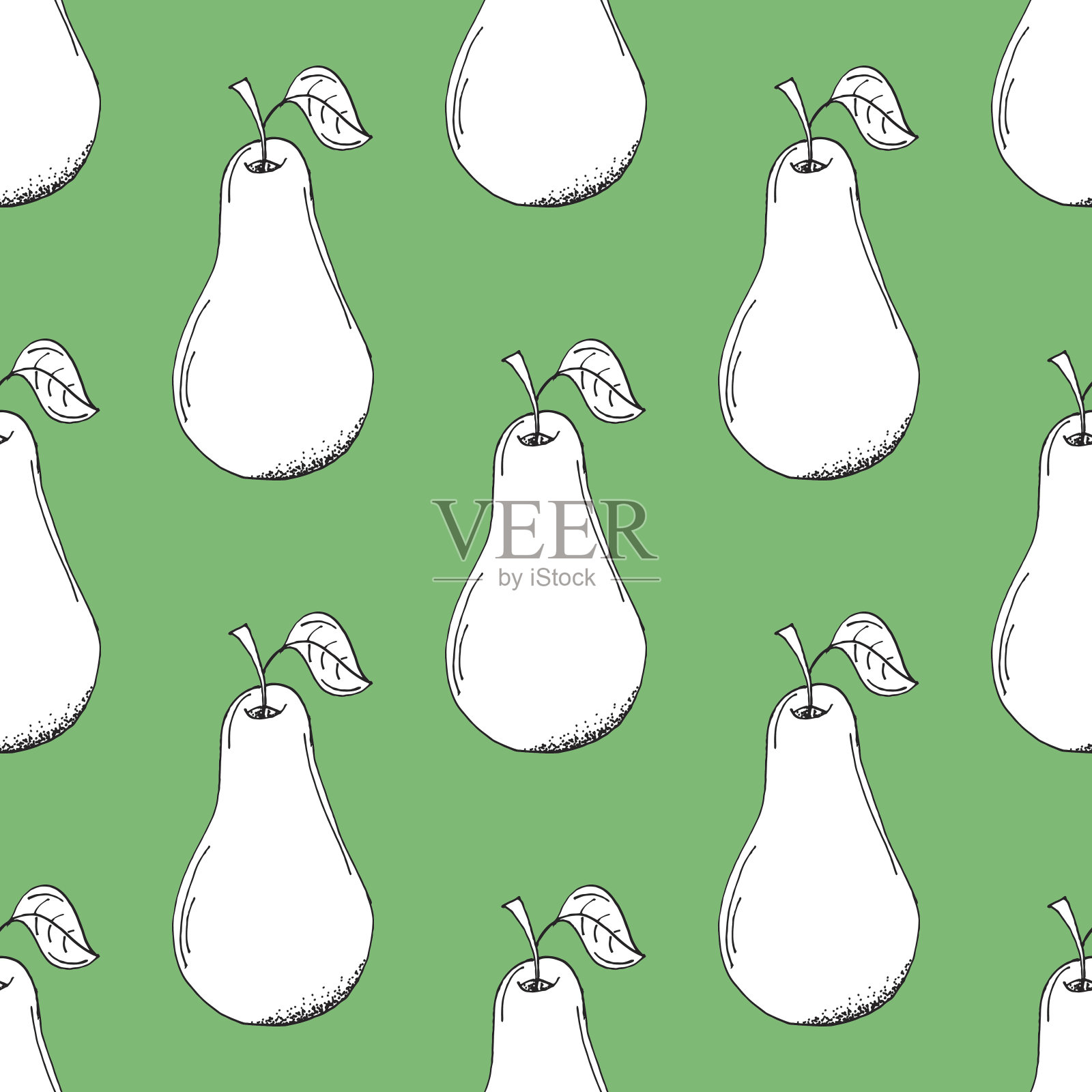 手绘纸剪白梨图案在绿色的背景插画图片素材