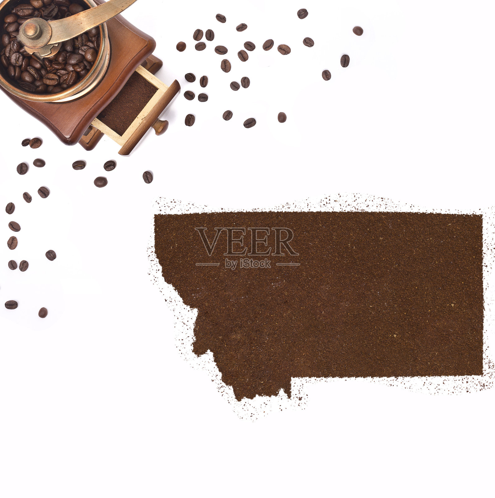 蒙大拿形状的咖啡粉(系列)照片摄影图片