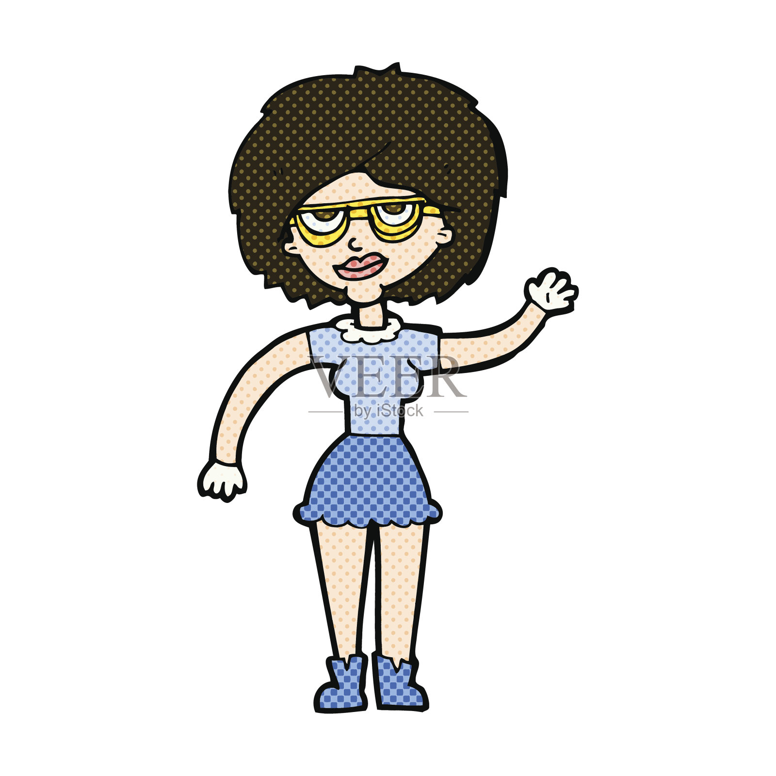 漫画卡通挥舞着戴眼镜的女人设计元素图片