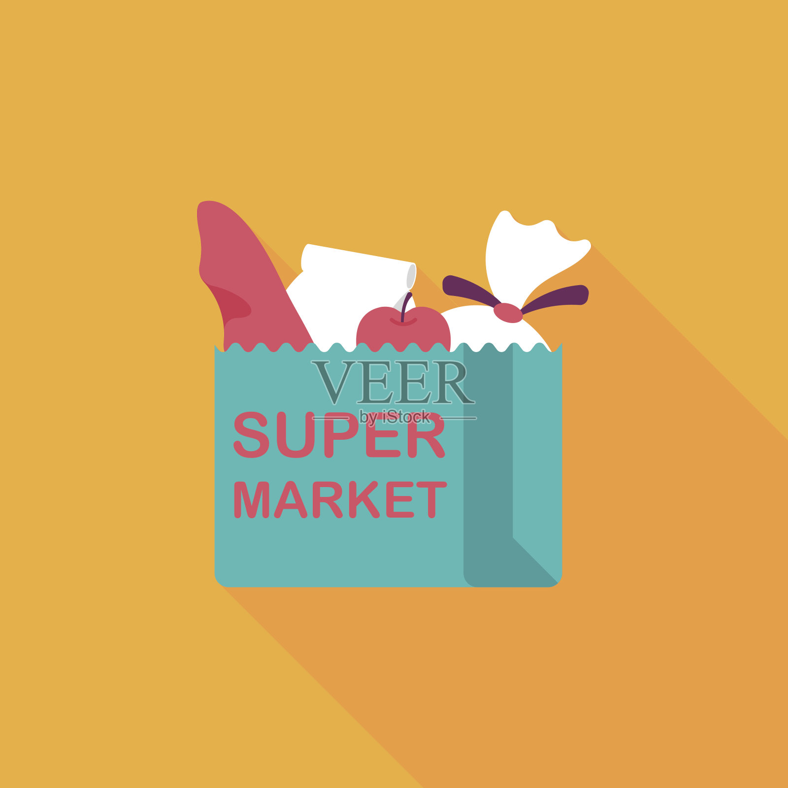 购物袋扁平图标与长影子,eps10插画图片素材