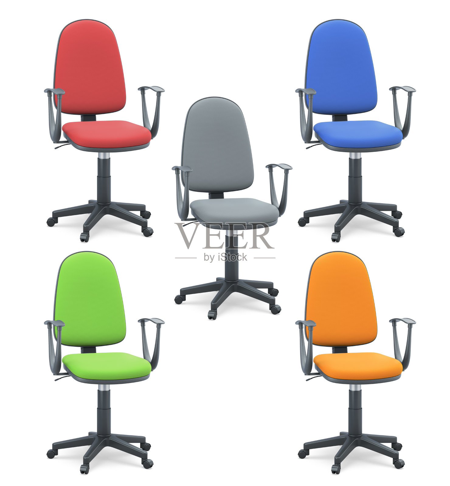 一套办公椅孤立在白色背景。照片摄影图片