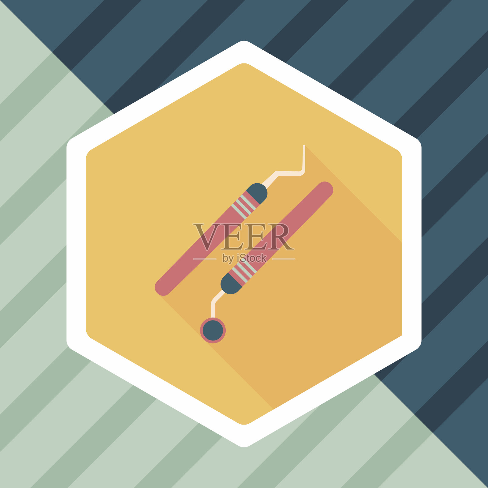 牙科设备平面图标与长阴影插画图片素材