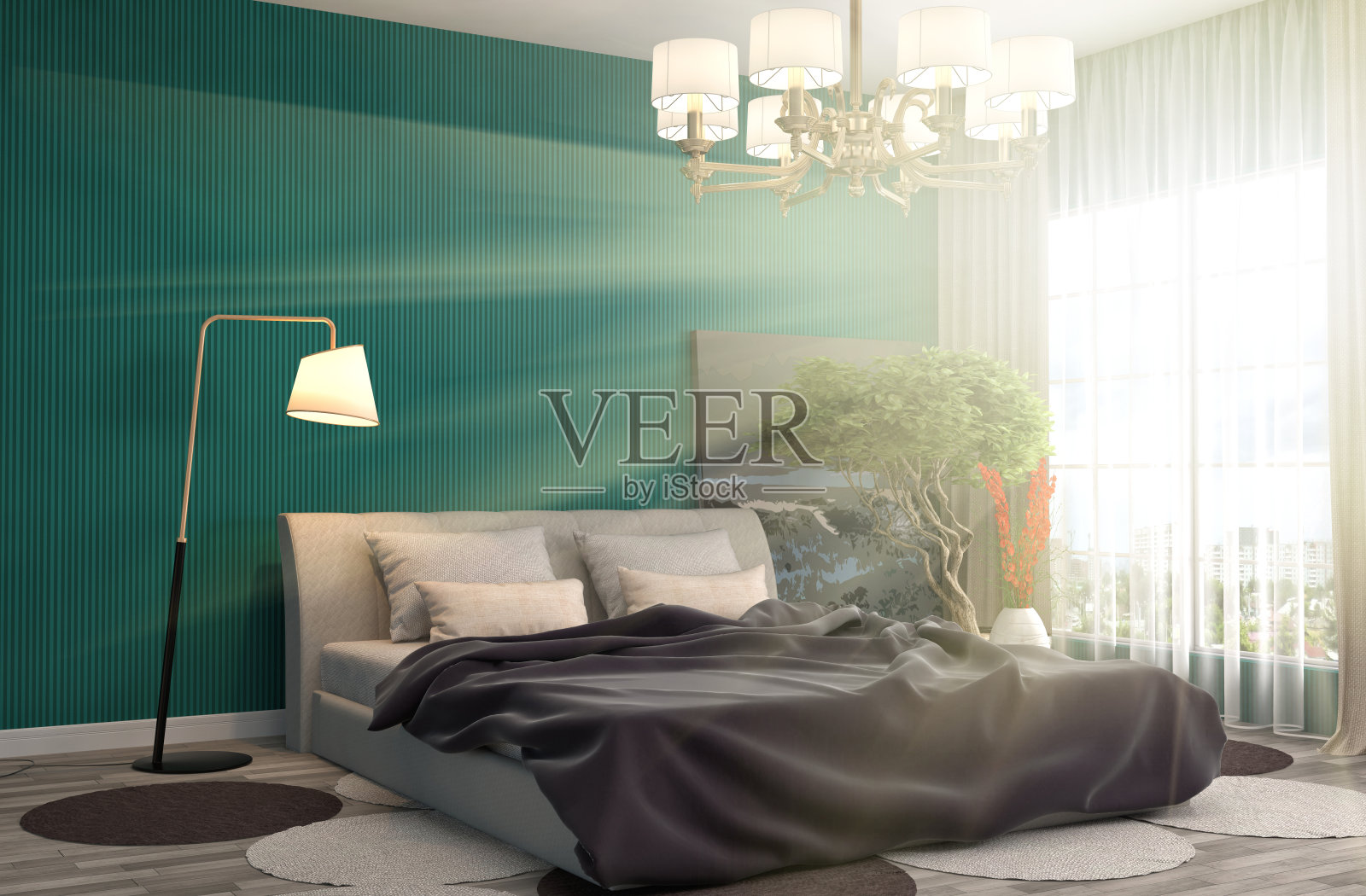 卧室内。三维演示照片摄影图片