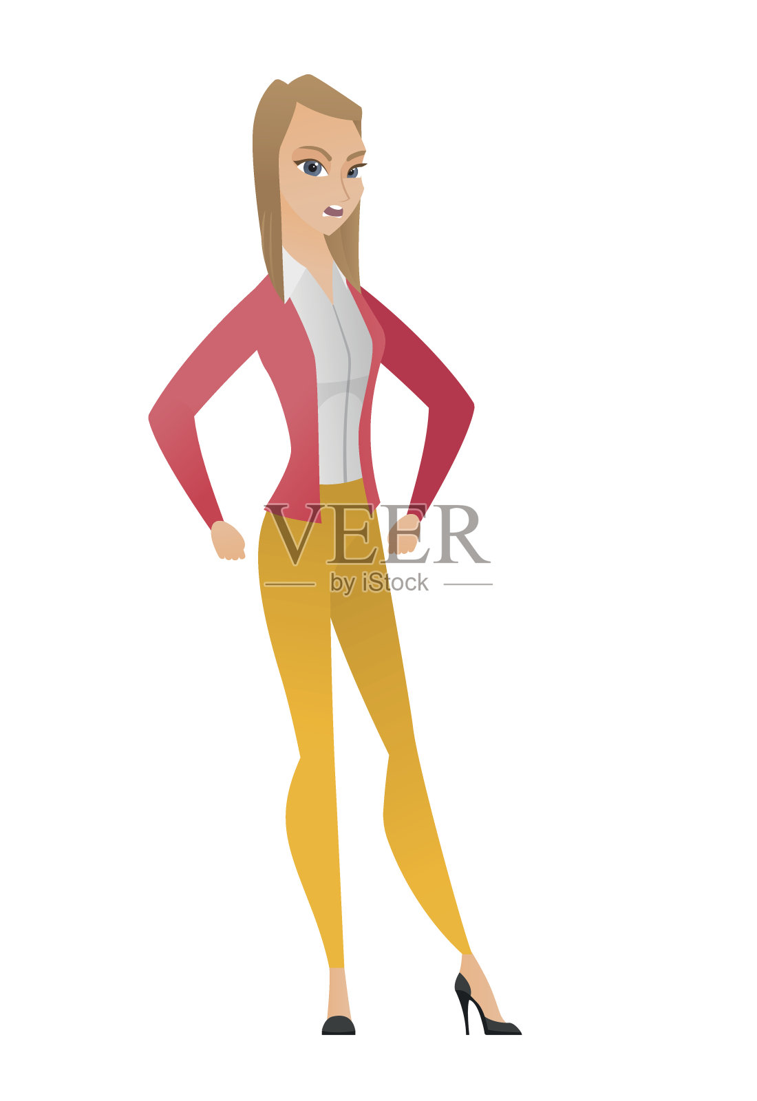 年轻的白人女商人愤怒的尖叫插画图片素材