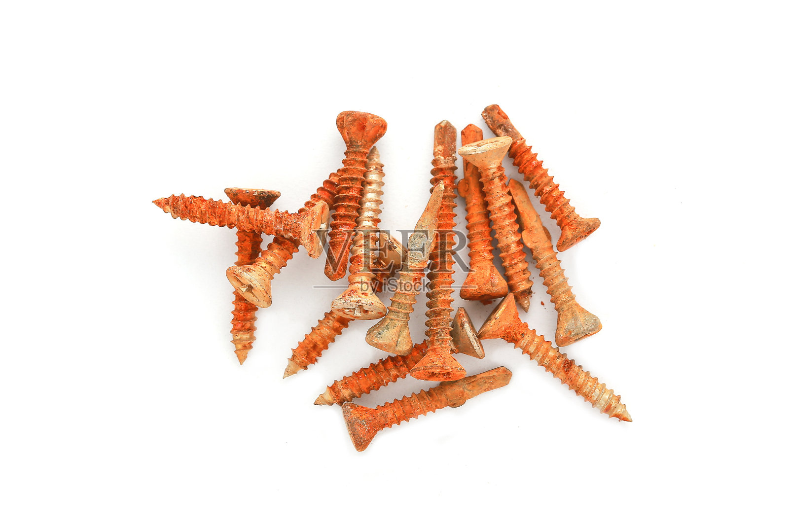 白色背景上生锈的螺栓和螺钉照片摄影图片