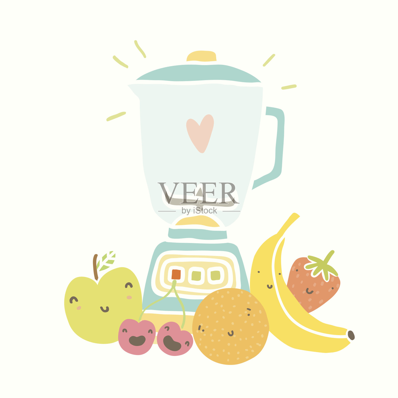 搅拌机和有趣的水果奶昔。插画图片素材
