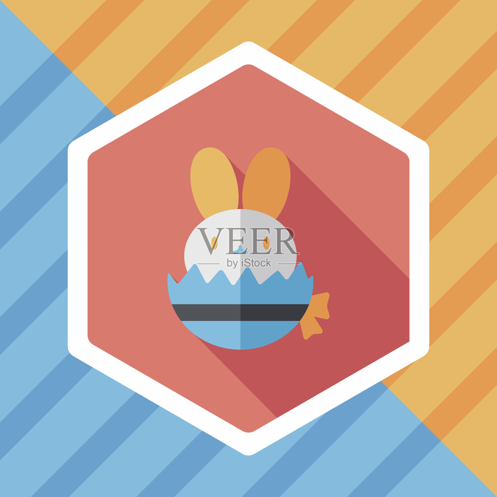 复活节兔子与长影子扁平图标,eps10插画图片素材