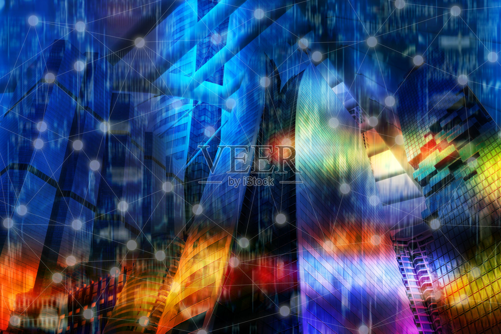 区块链网络概念,分布式账本技术,连接和构建抽象多彩的背景照片摄影图片