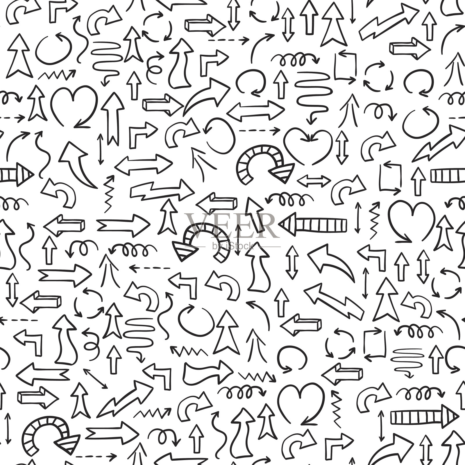 涂鸦无缝模式向量集。设计元素图片