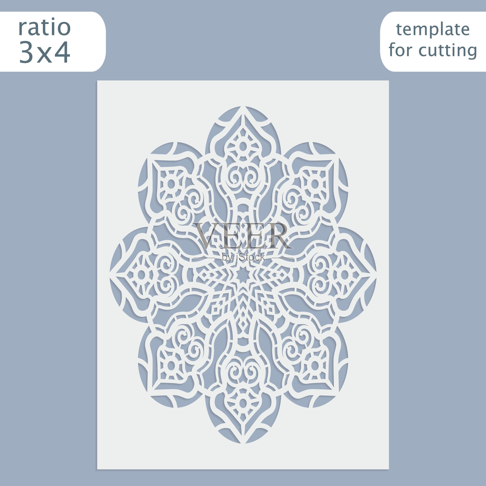 激光切割婚礼请柬模板。剪出带花边图案的纸卡。贺卡模板切割绘图仪。向量。插画图片素材