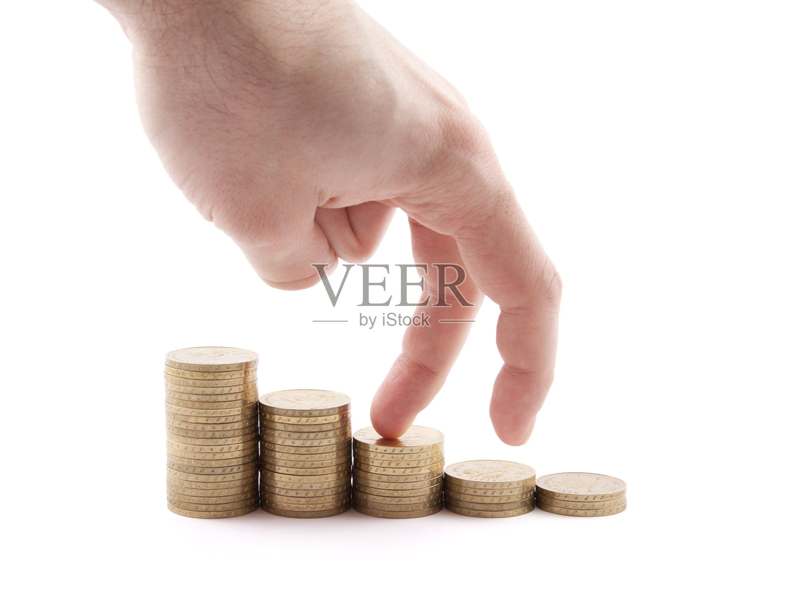 手和钱楼梯上隔离白色照片摄影图片