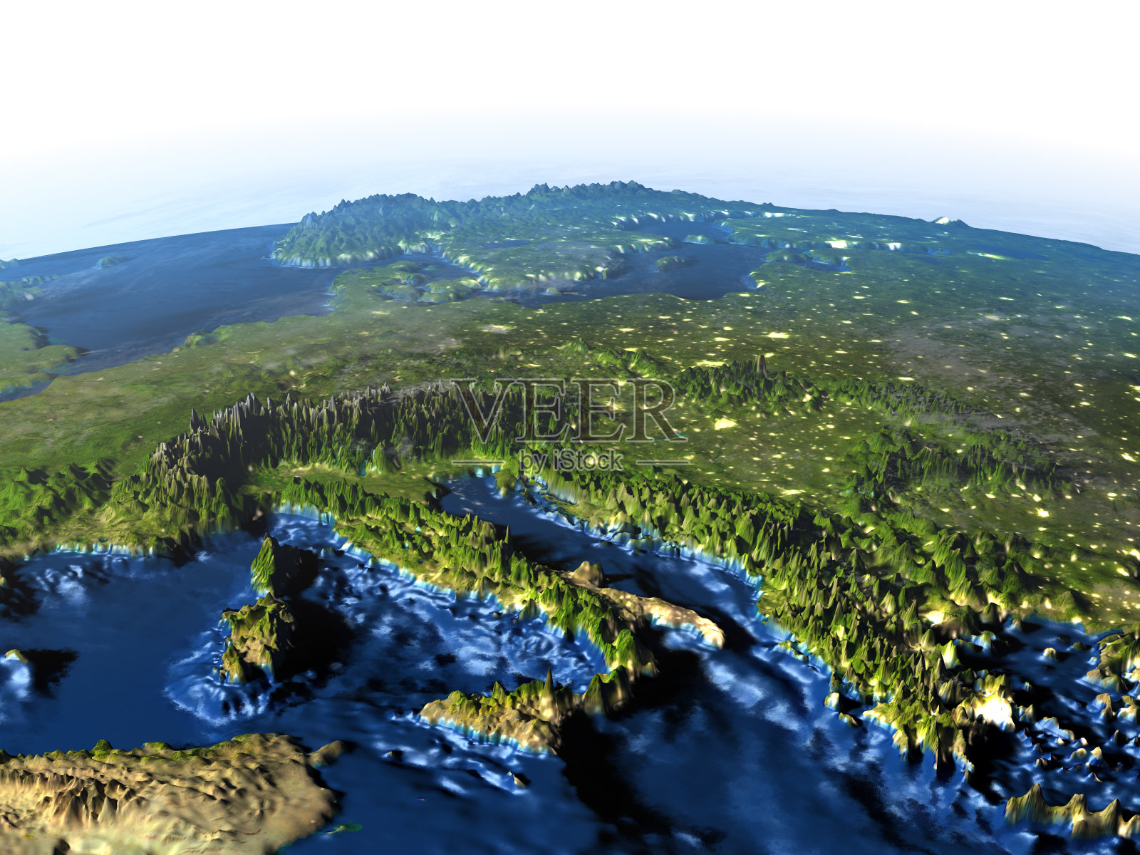 地球上亚得里亚海区域夜间可见的海底照片摄影图片