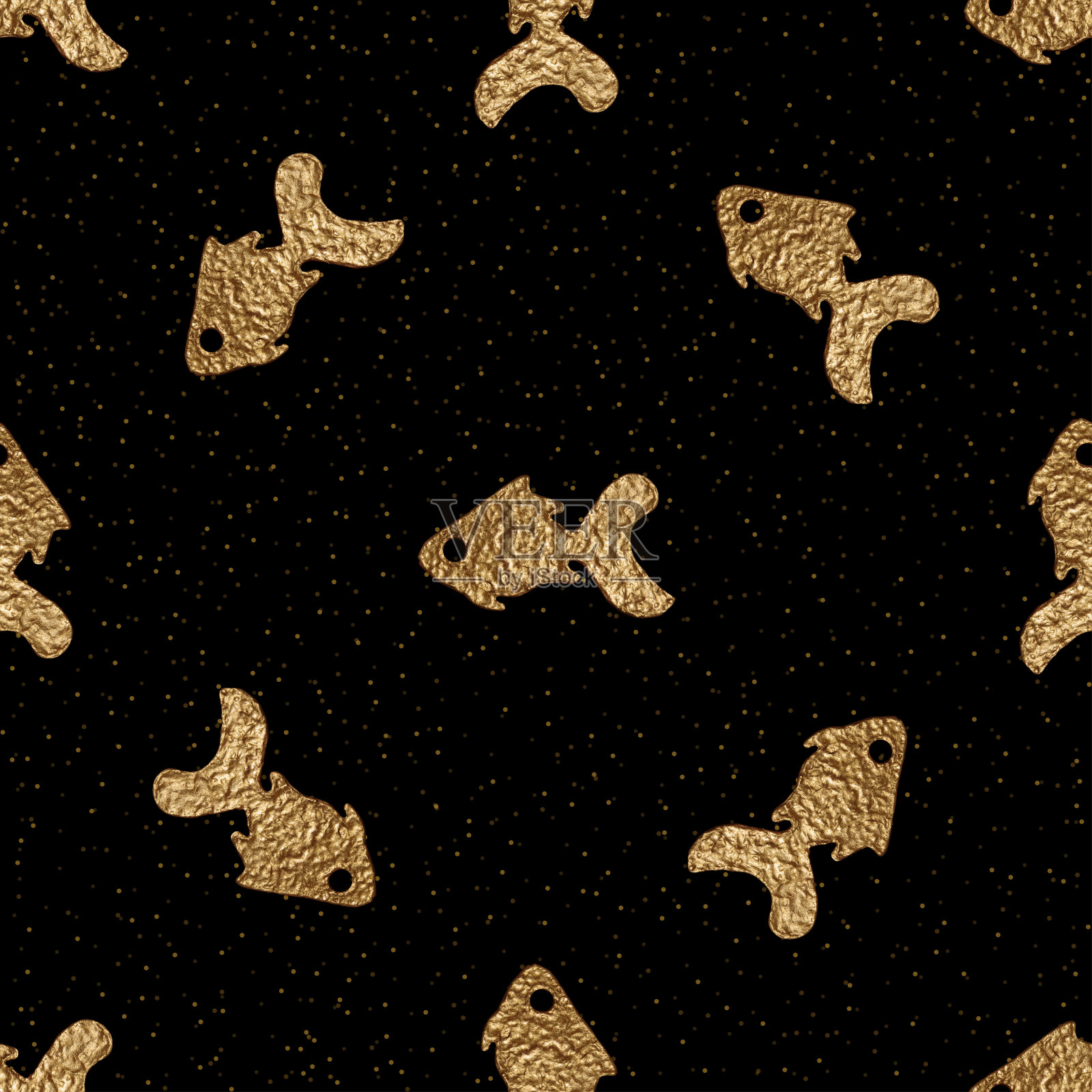 金鱼纹路无缝。手绘闪闪发光的大海背景。抽象海洋辉光纹理。插画图片素材