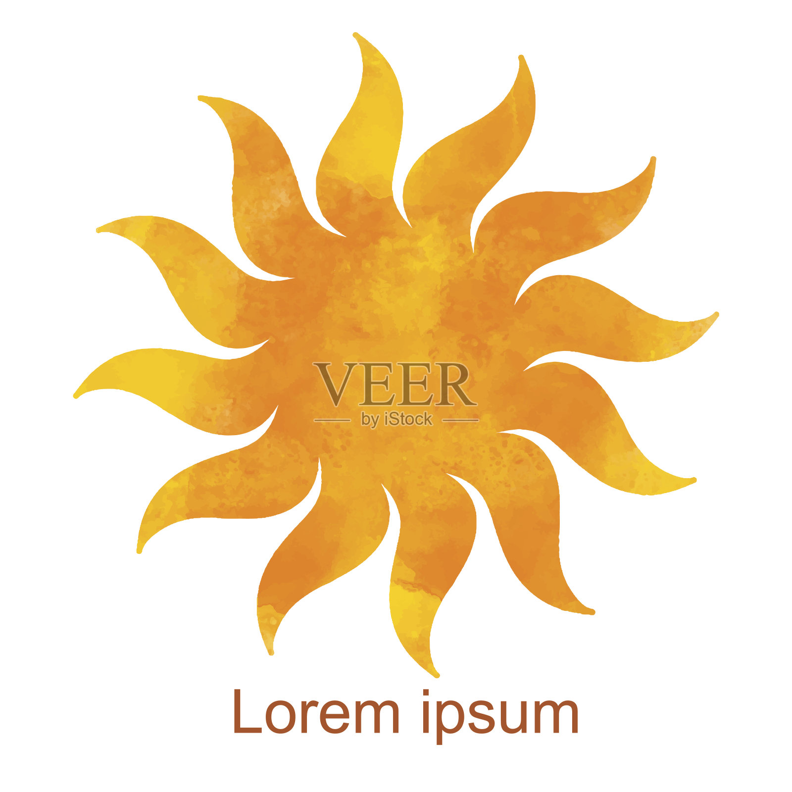 水彩太阳,射线平面图标特写剪影插画图片素材