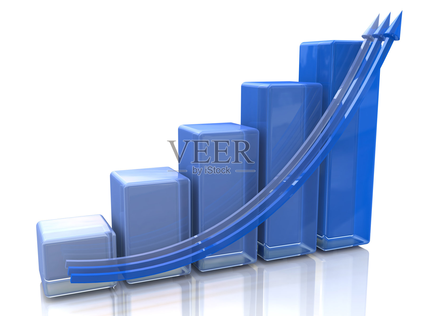 蓝色条形图和箭头描绘了利润的增长照片摄影图片