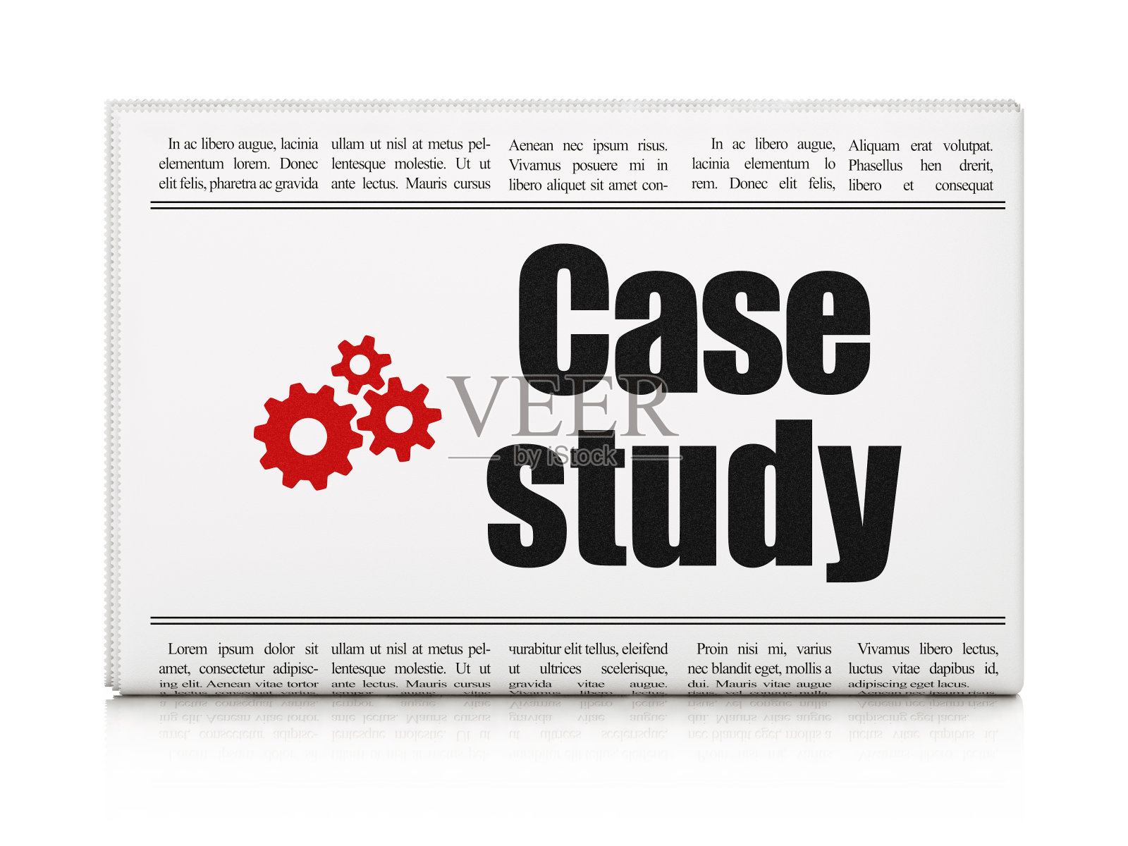 教育理念:报纸与案例研究和齿轮照片摄影图片