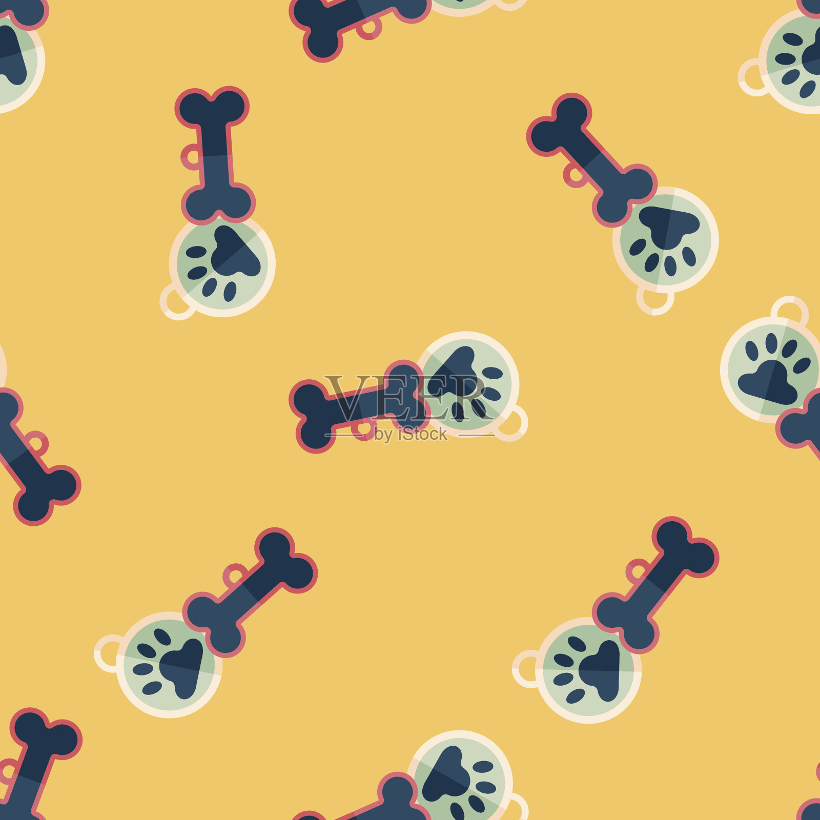 宠物标签平面图标,eps10无缝图案背景插画图片素材
