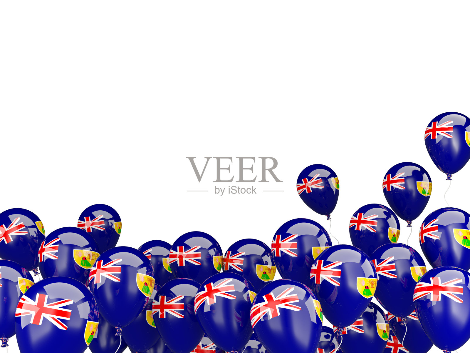 悬挂着特克斯和凯科斯群岛旗帜的气球照片摄影图片