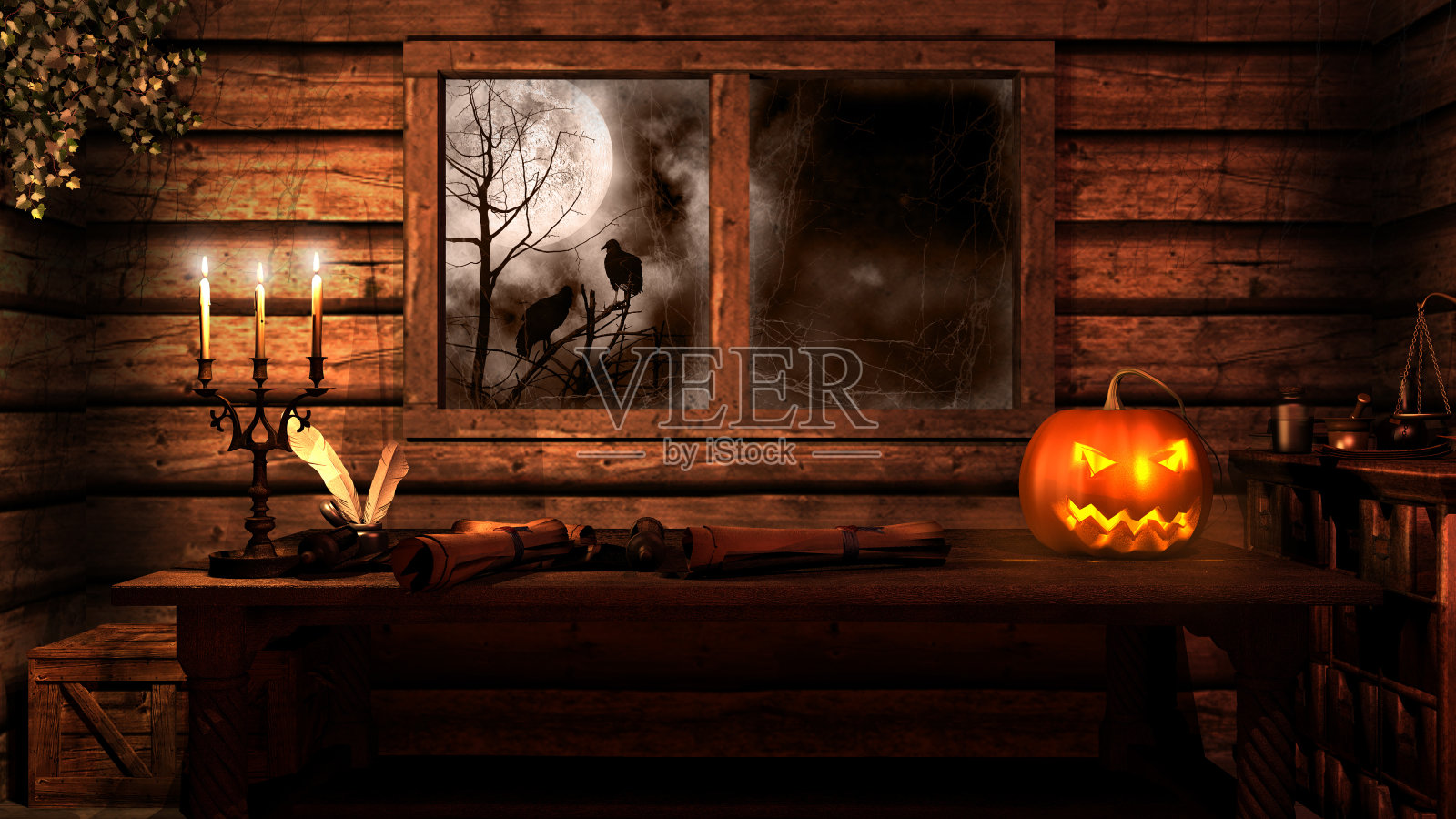 万圣节在老农舍里照片摄影图片