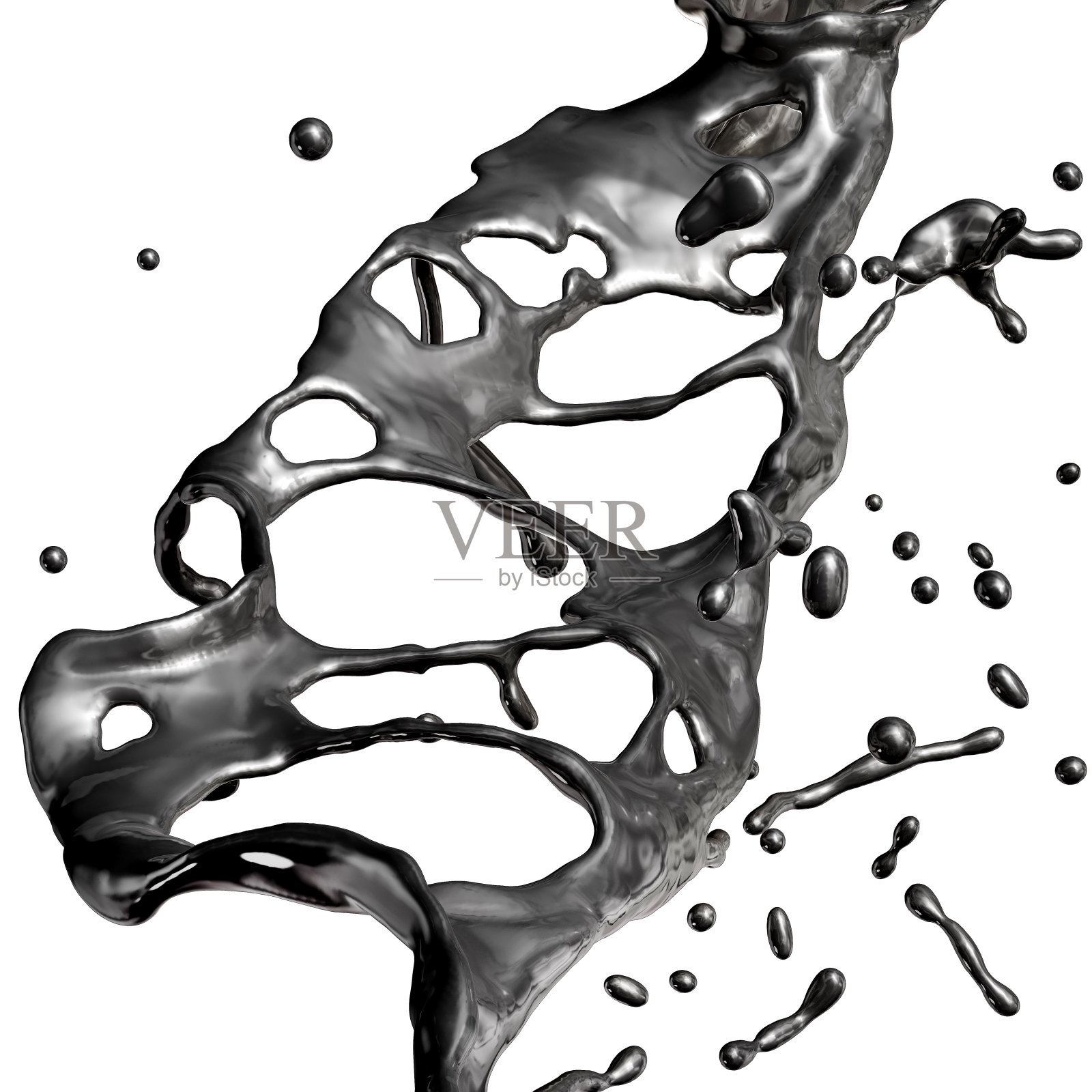 白色背景上孤立的黑色燃料油飞溅照片摄影图片