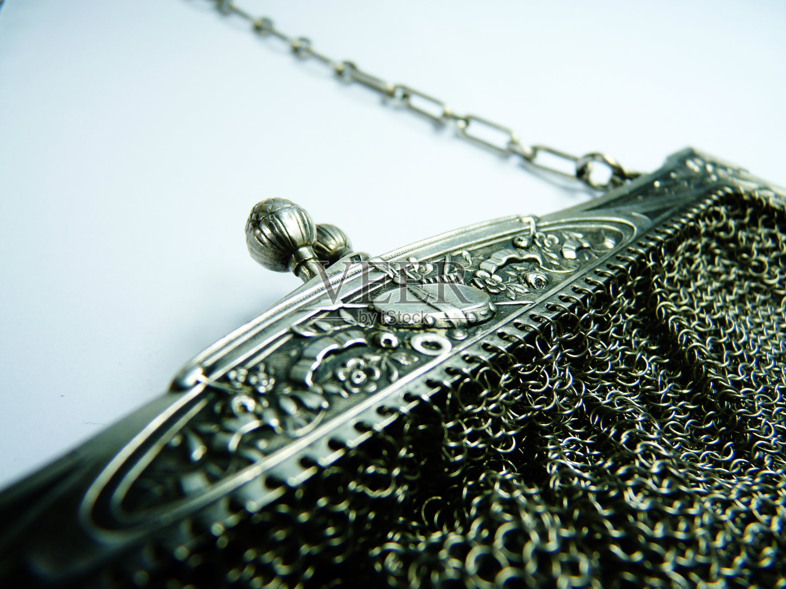 古董网眼钱包古董法国纯银包雕刻照片摄影图片