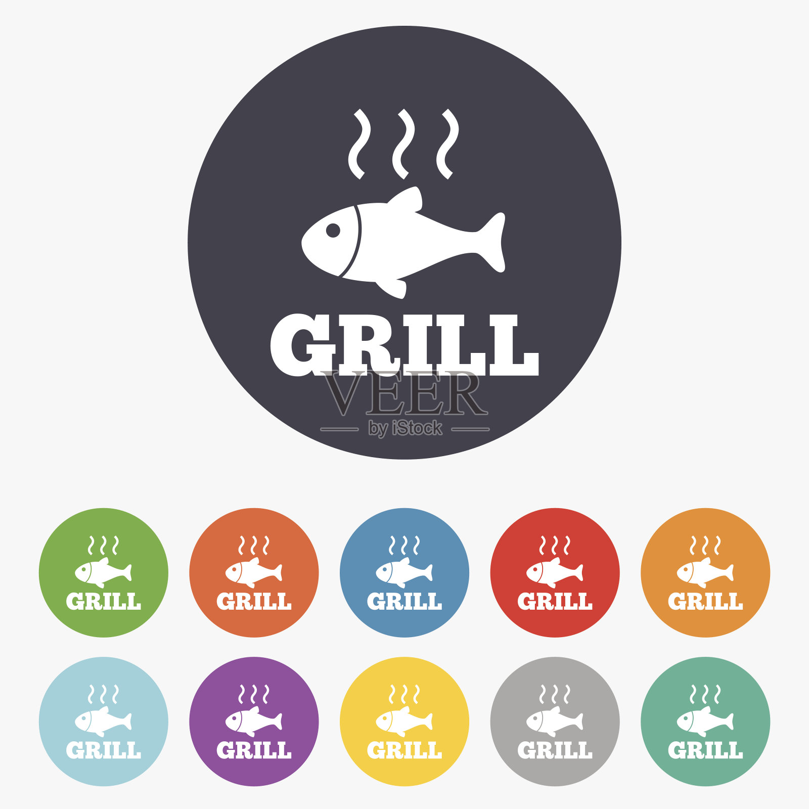 鱼烧烤热图标。煮或炸鱼的象征。图标素材