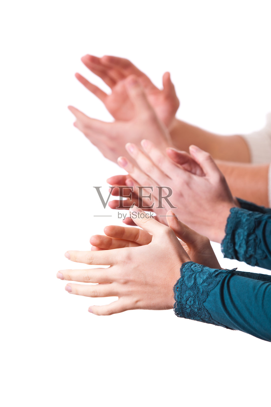 在白色背景上拍手照片摄影图片