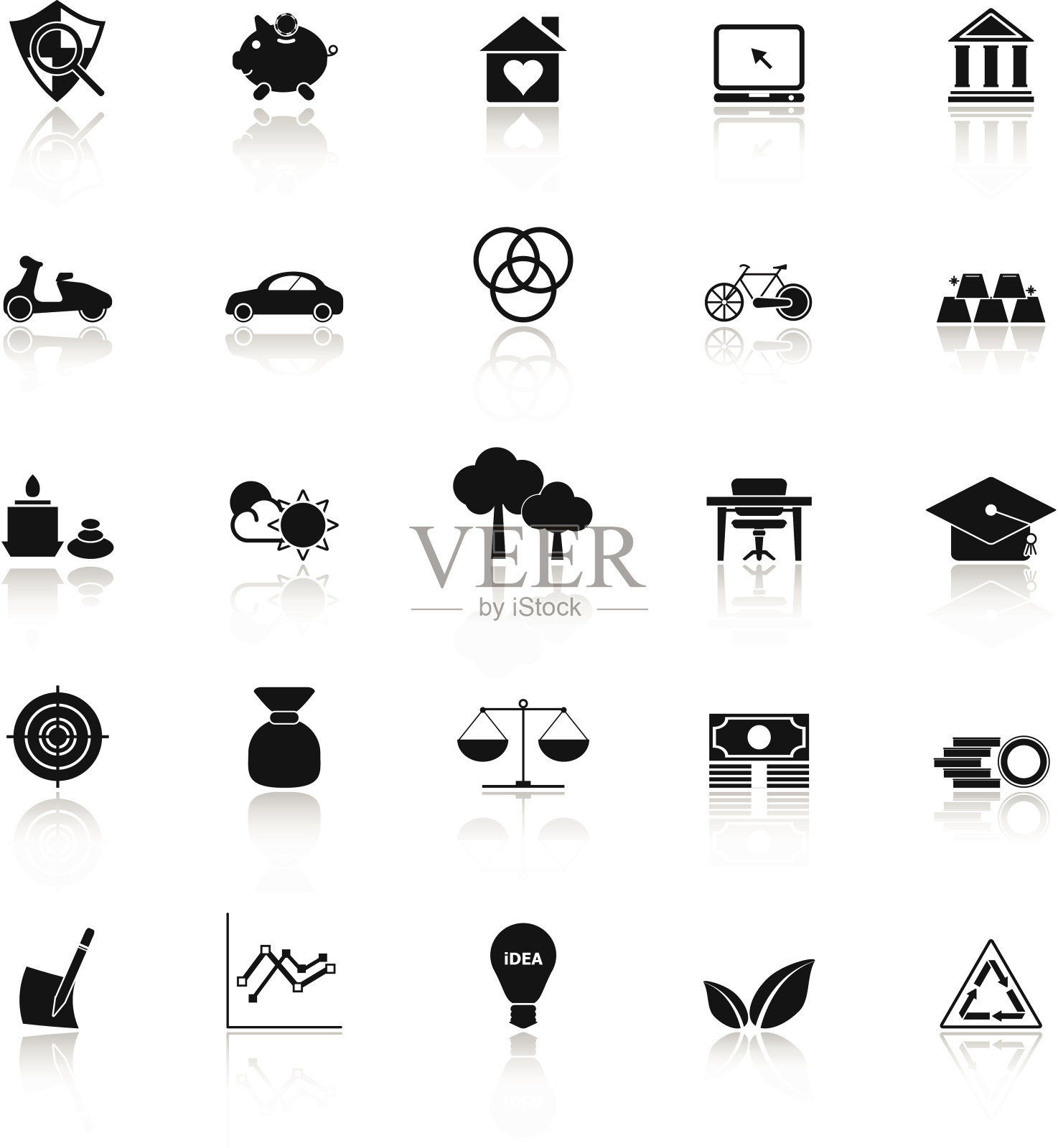 足够的经济图标,并在白色背景上反射图标素材