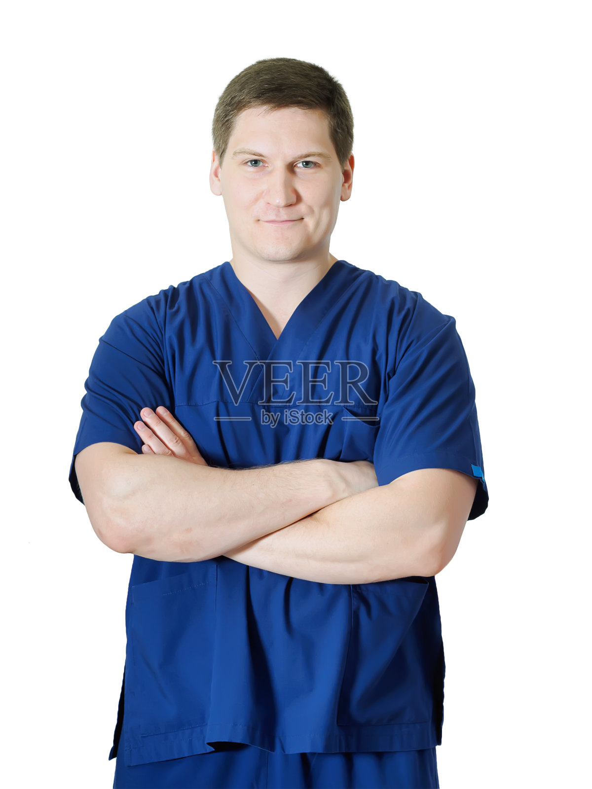 年轻医生的肖像孤立在白色的背景照片摄影图片