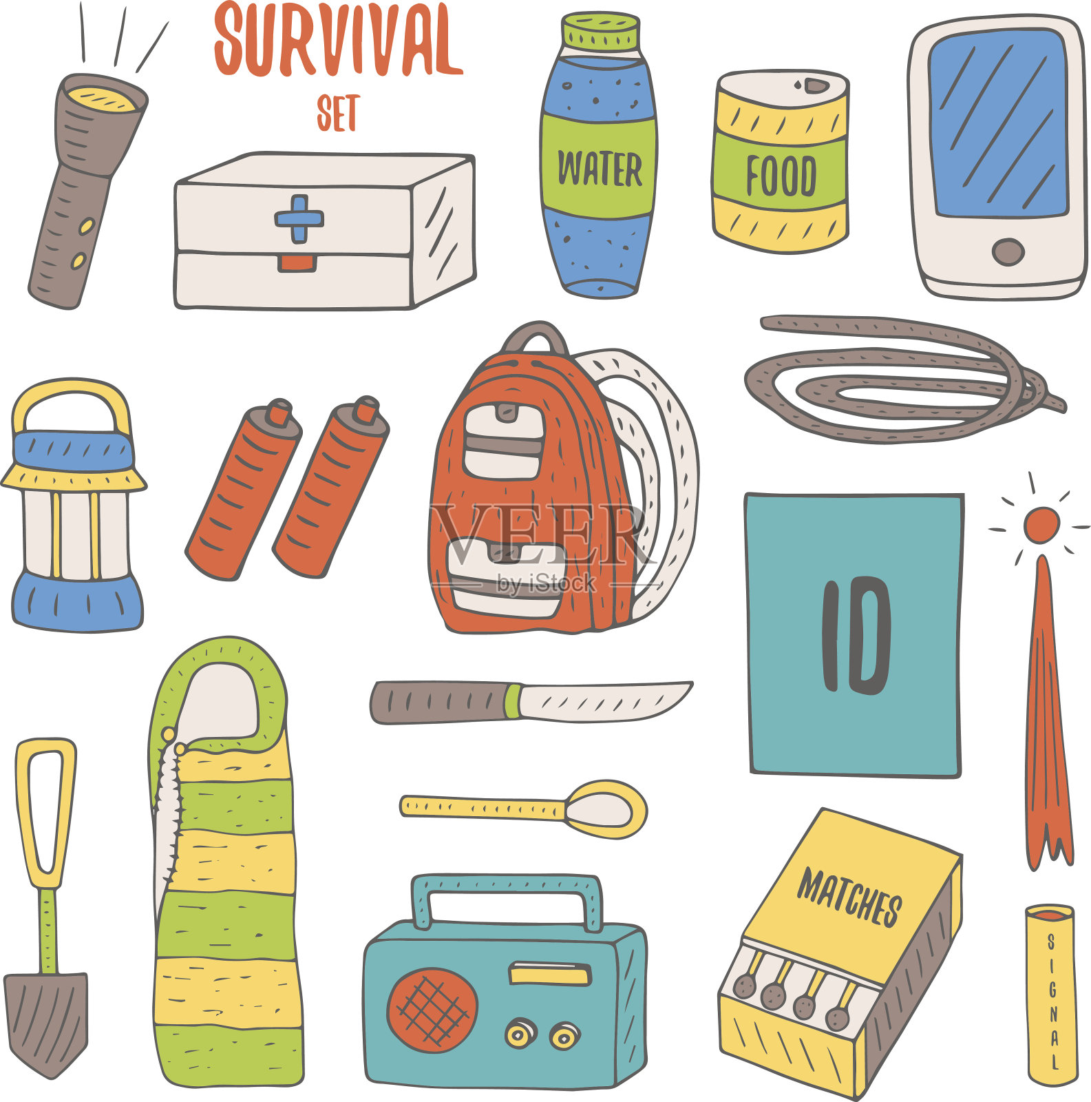 在灾难中求生的涂鸦图标素材