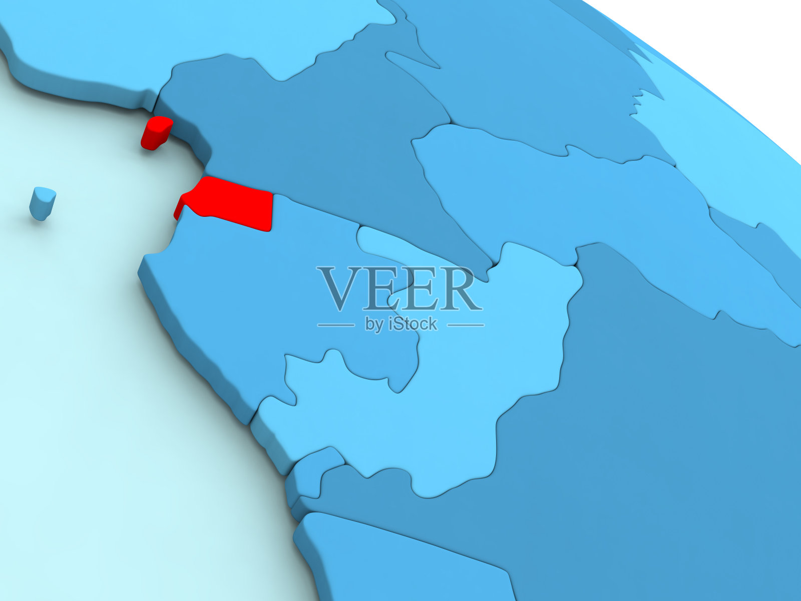 赤道几内亚在蓝色球体上的红色照片摄影图片