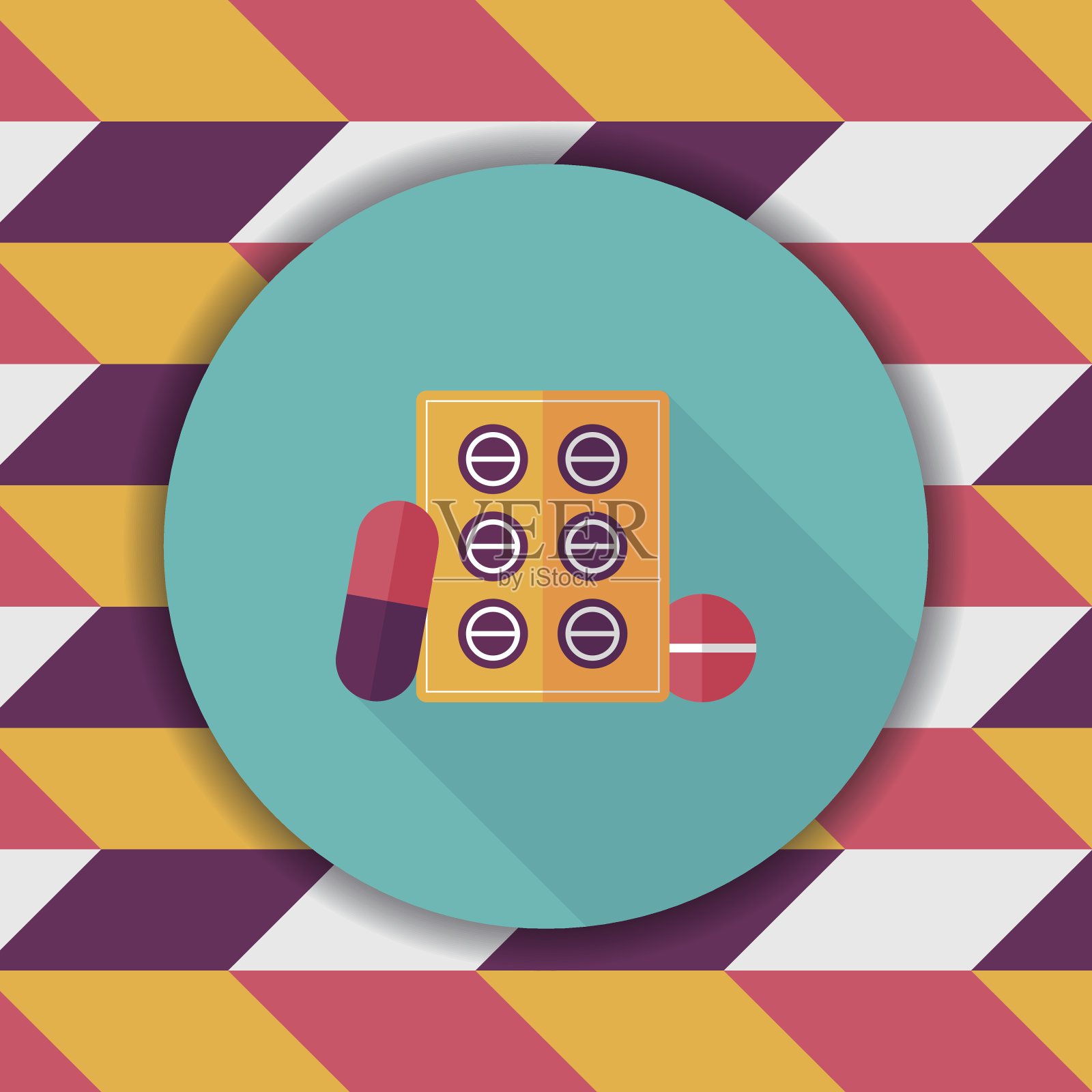 药片平与长阴影图标插画图片素材