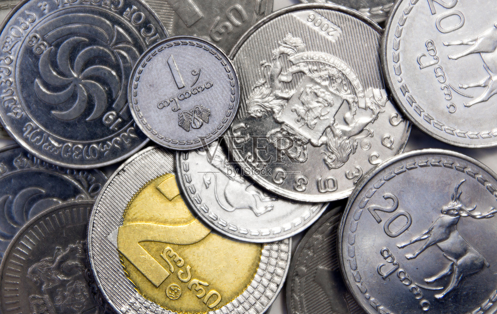 格鲁吉亚共和国硬币的背景照片摄影图片