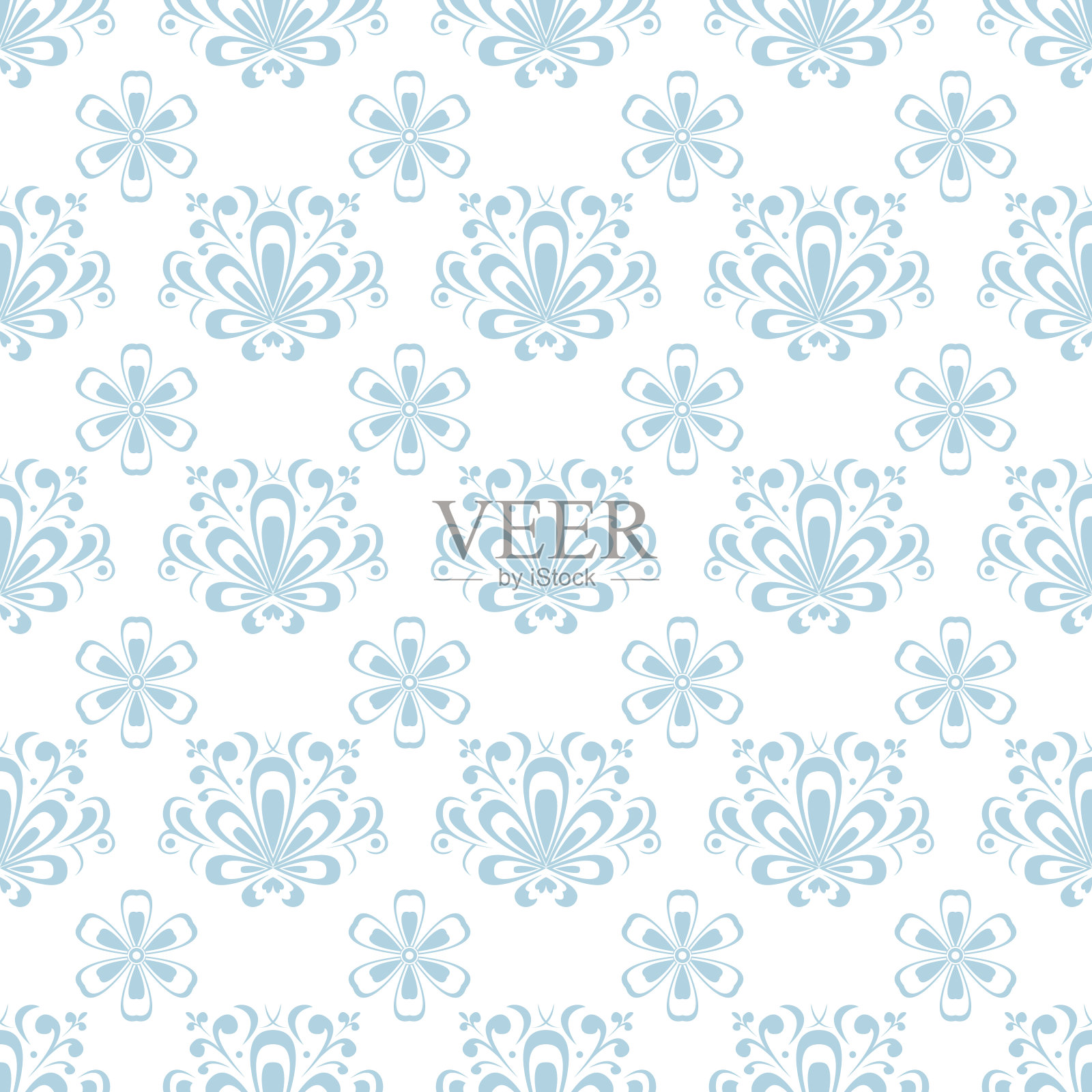 花卉无缝模式。蓝白点缀插画图片素材