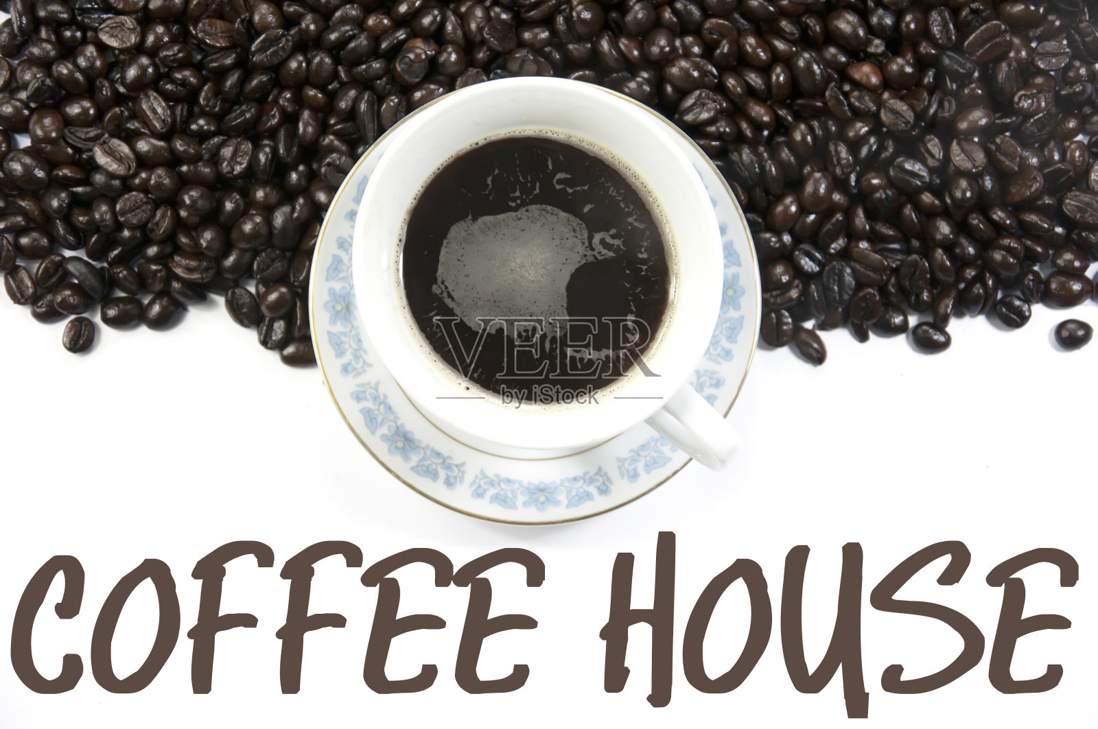 一杯咖啡和咖啡豆的背景插画图片素材